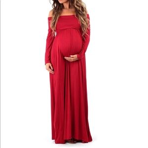 Off Shoulder Red Maxi Maternity Dress